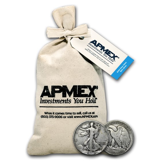 90% Silver Walking Liberty Half Dollars $100 Face Value Bag 90% Silver Walking Liberty Half Dollars $100 Face Value Bag